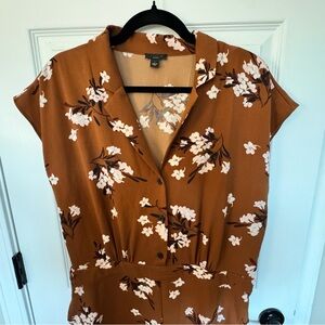Ann Taylor Brown and White Floral Jumpsuit